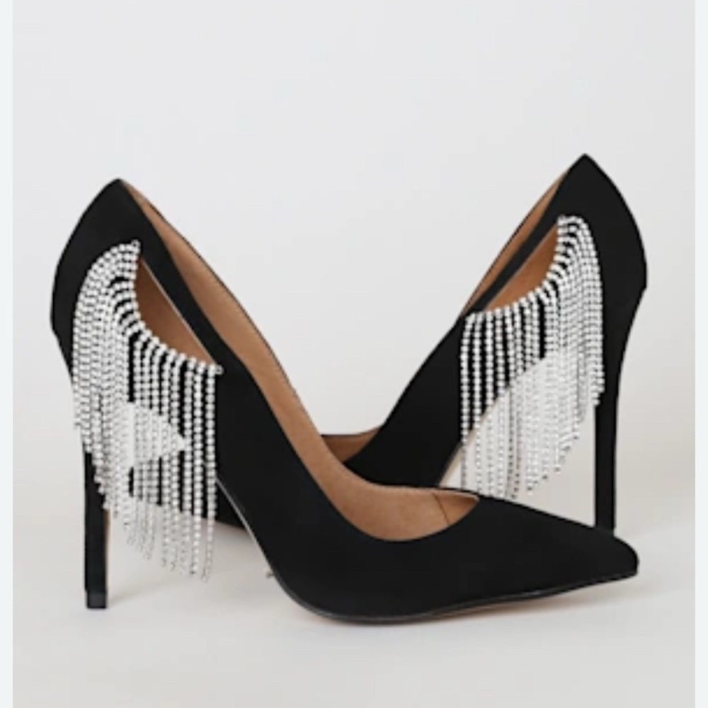 New Jaggar Diamante Black Suede Rhinestone Pumps size 10/41